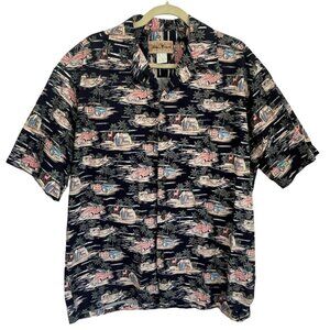 Blue Hawaii Hawaiian Islands Mens Shirt XL Woody Wagon Surf Shop Canoe Tropical